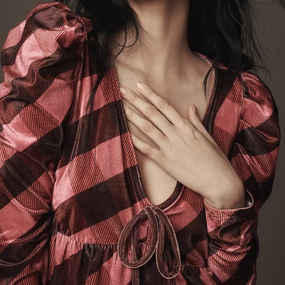 ANTHROPOLOGIE Maeve Velvet Plaid Babydoll Top - Size S (NWT, $88 Retail) - Picture 4 of 7